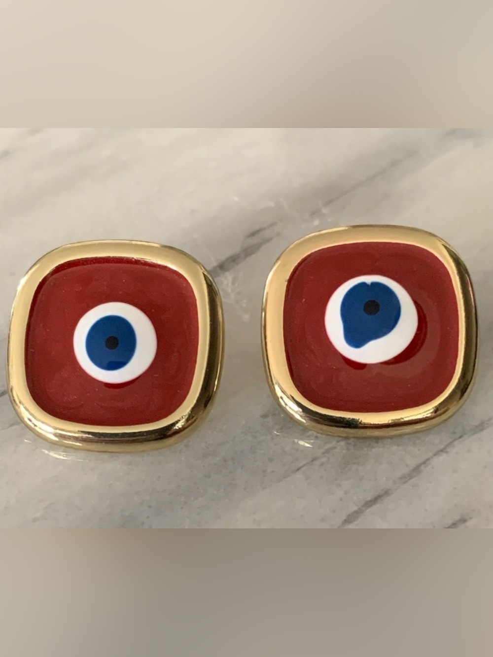 Gold and Red Evil Eye Earrings